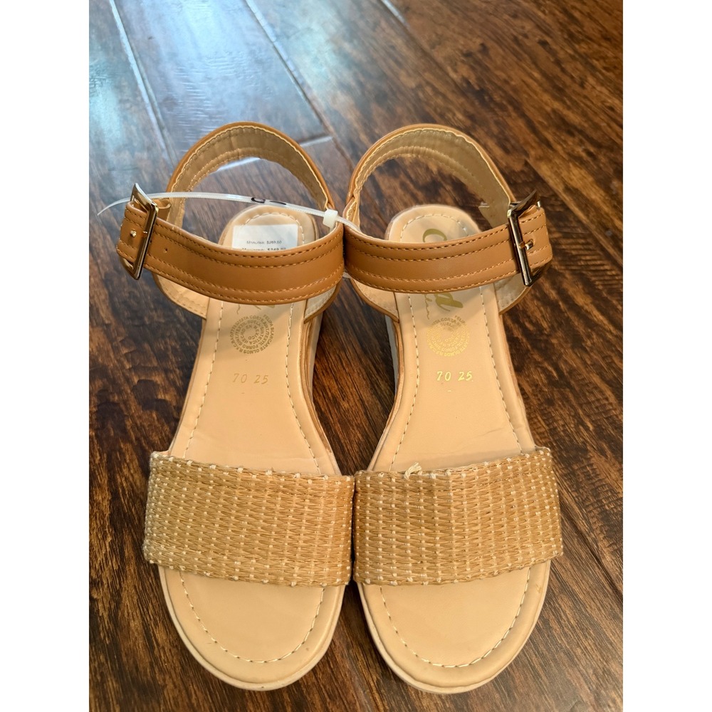 Glad Glam Tan Woven Straw Ankle Strap Wedge Sandals Women Size 70 25 Mexican